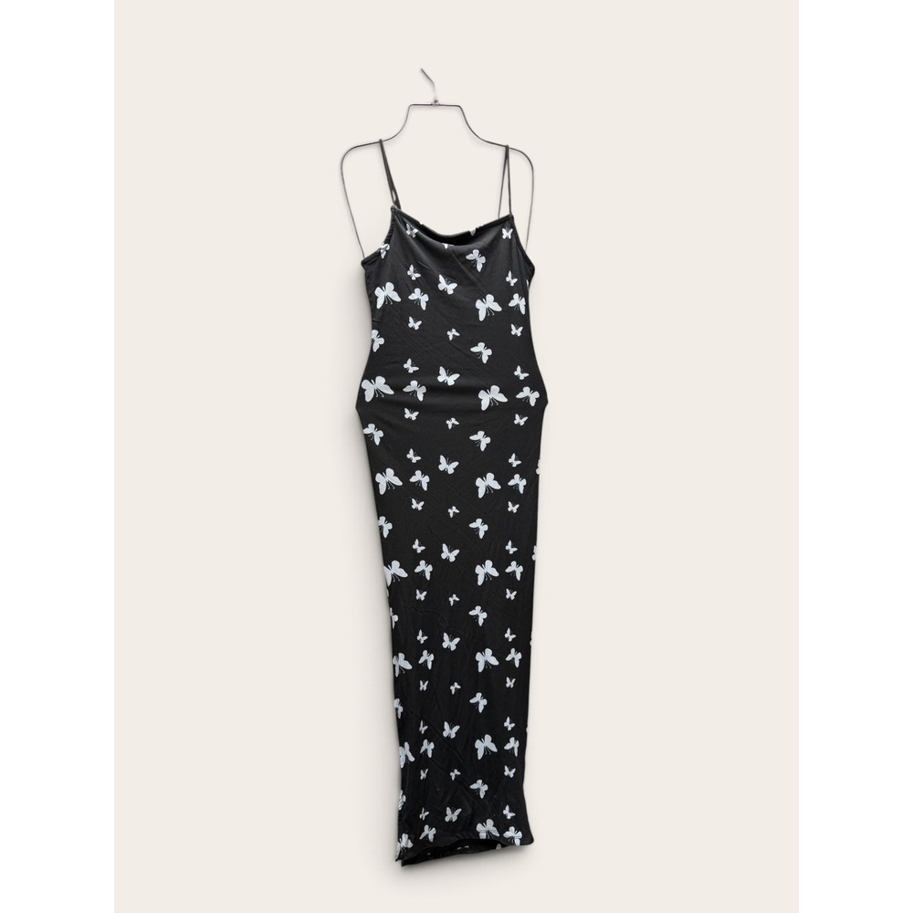J for Justify Black White Butterfly Print Neck Maxi Dress Spaghetti Strap
